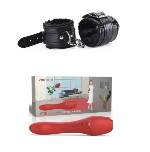 Kit Vibrador Rose cpn calefaccion y esposas de felpa